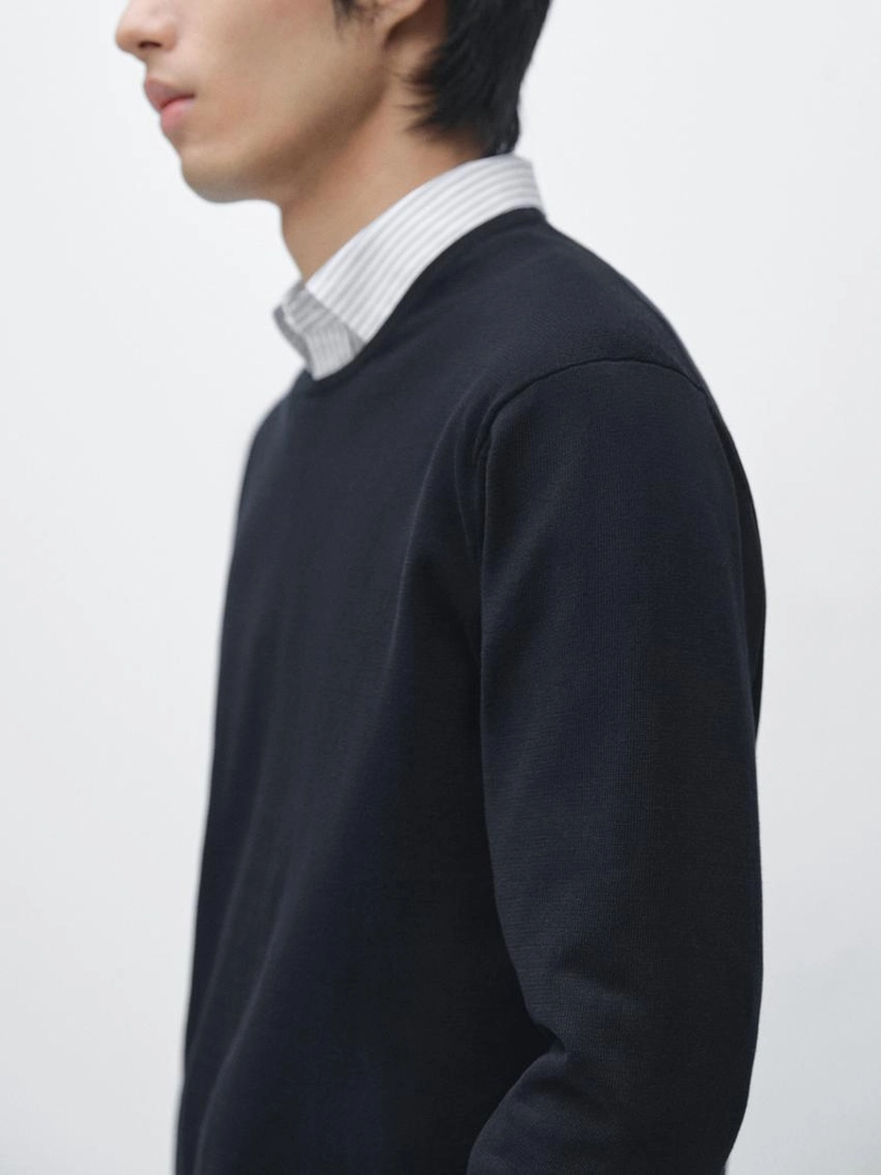 Свитер с круглым вырезом из хлопкового трикотажа