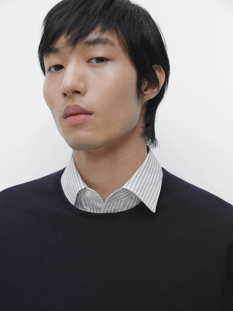 Свитер с круглым вырезом из хлопкового трикотажа