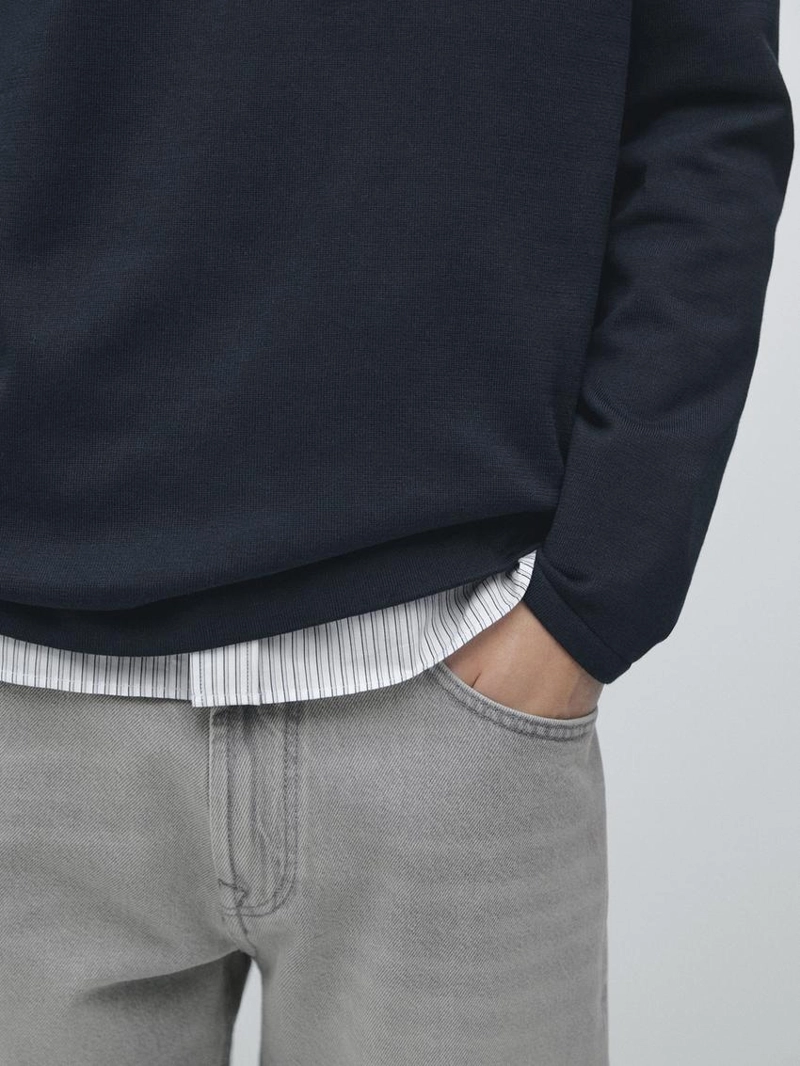 Свитер с круглым вырезом из хлопкового трикотажа