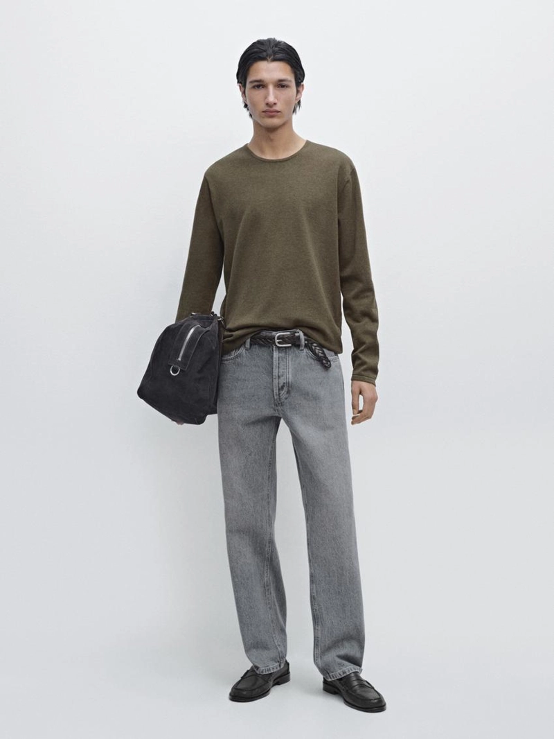 Свитер с круглым вырезом из хлопкового трикотажа