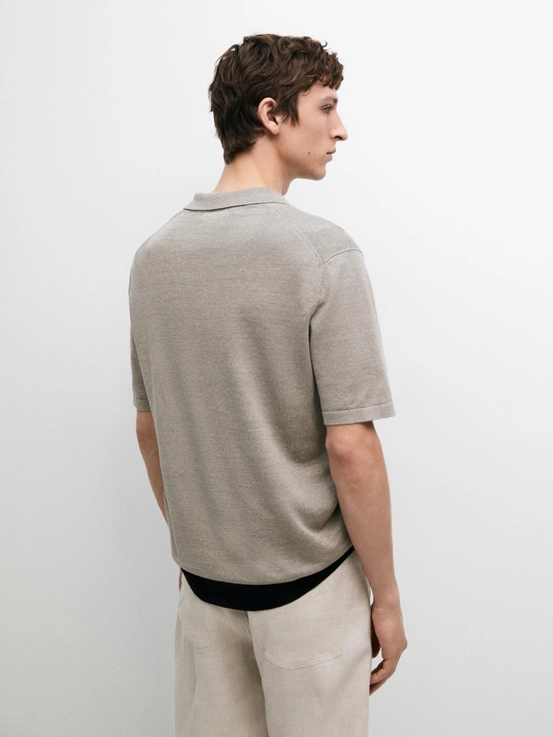 Поло свитер с v-образным вырезом из льна