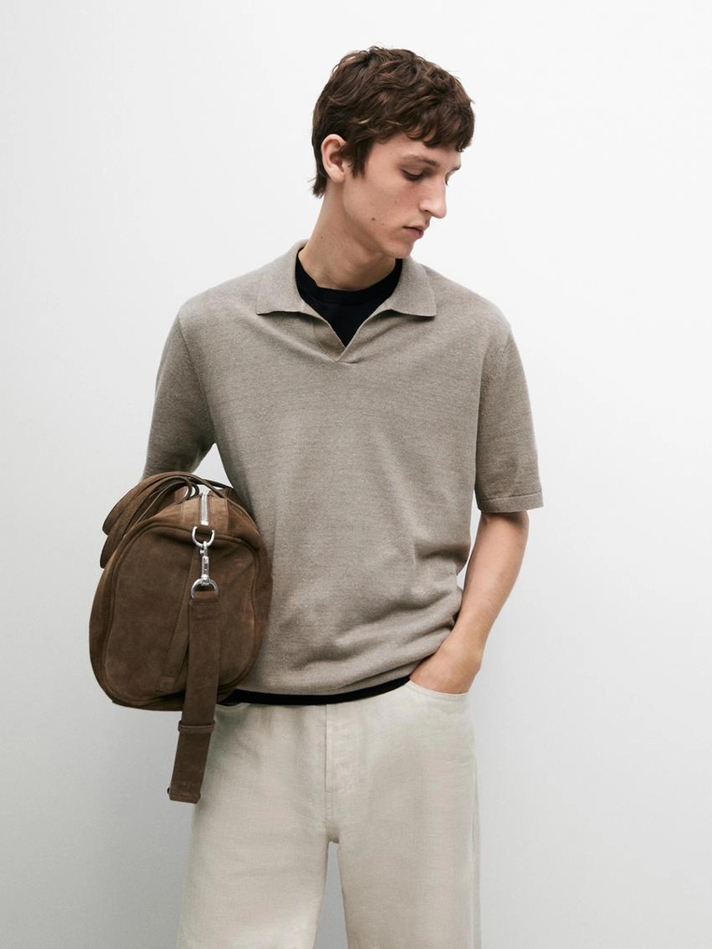 Поло свитер с v-образным вырезом из льна