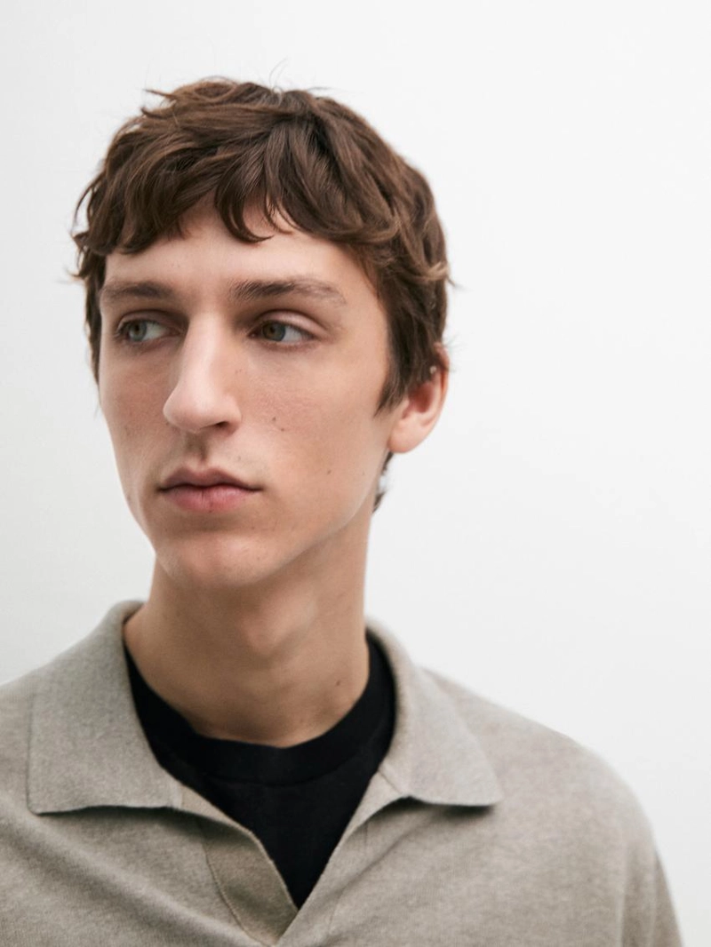 Поло свитер с v-образным вырезом из льна