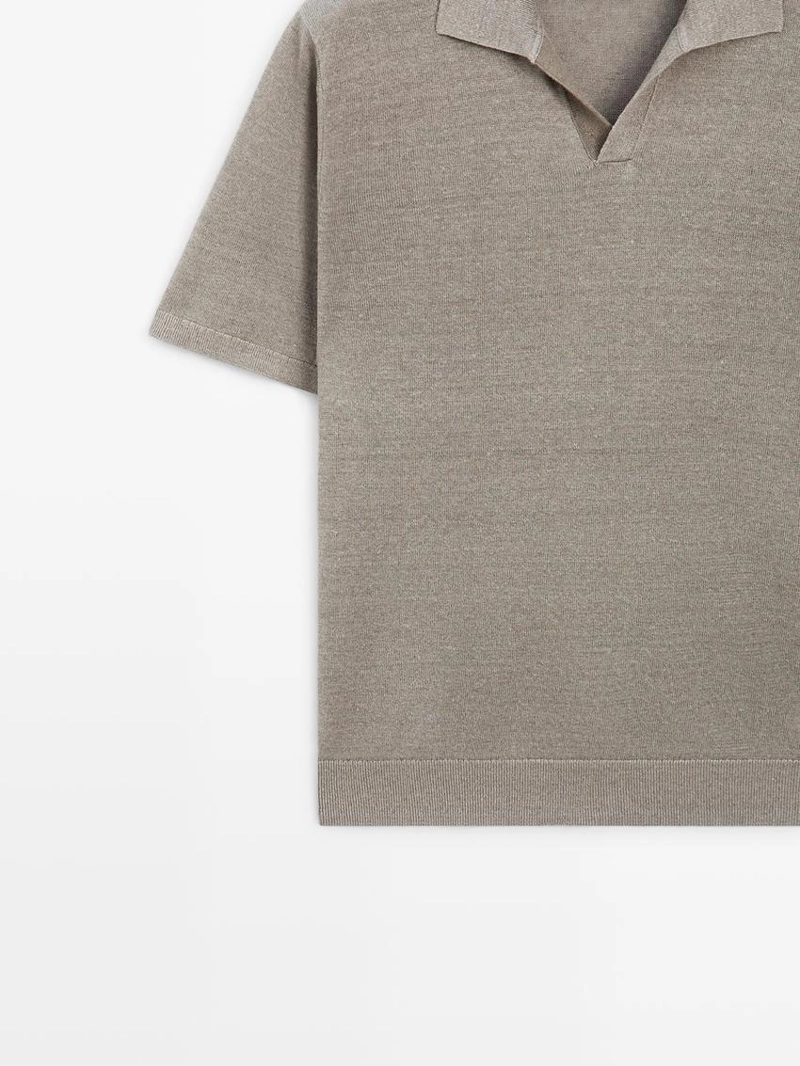 Поло свитер с v-образным вырезом из льна