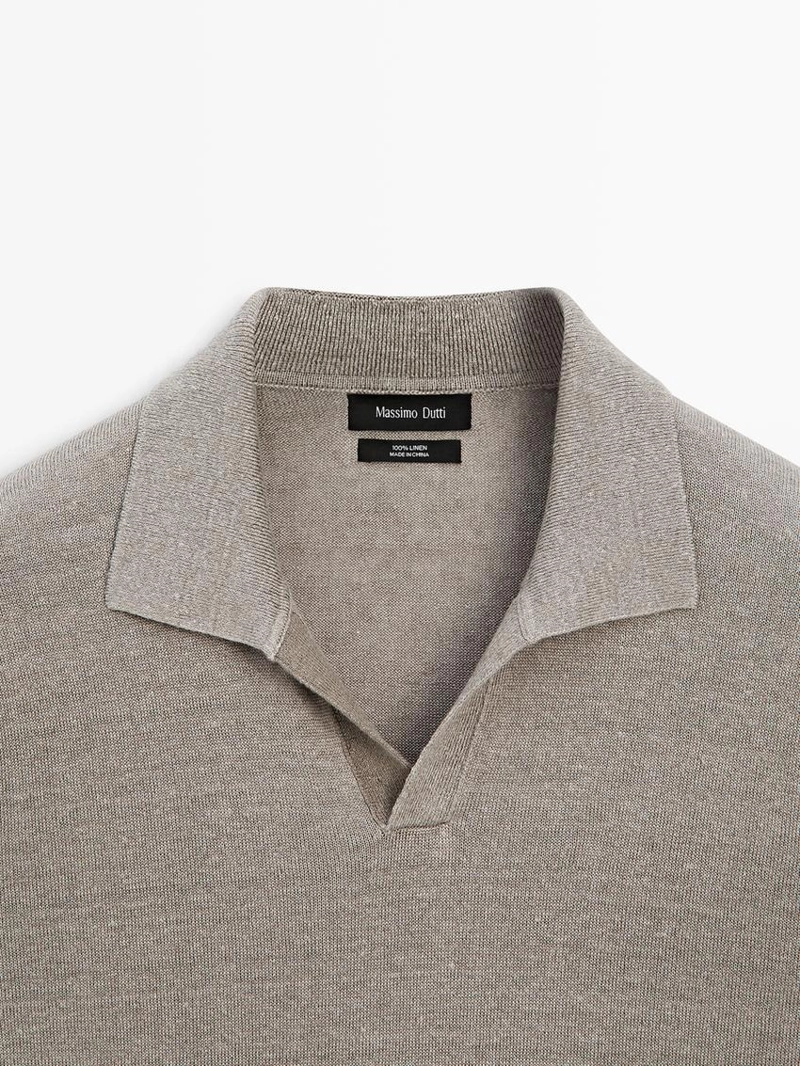 Поло свитер с v-образным вырезом из льна