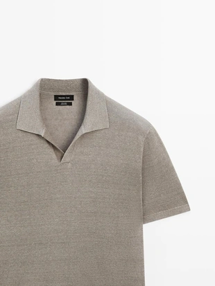 Поло свитер с v-образным вырезом из льна- Заказать в России