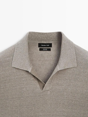 Поло свитер с v-образным вырезом из льна- Заказать в России