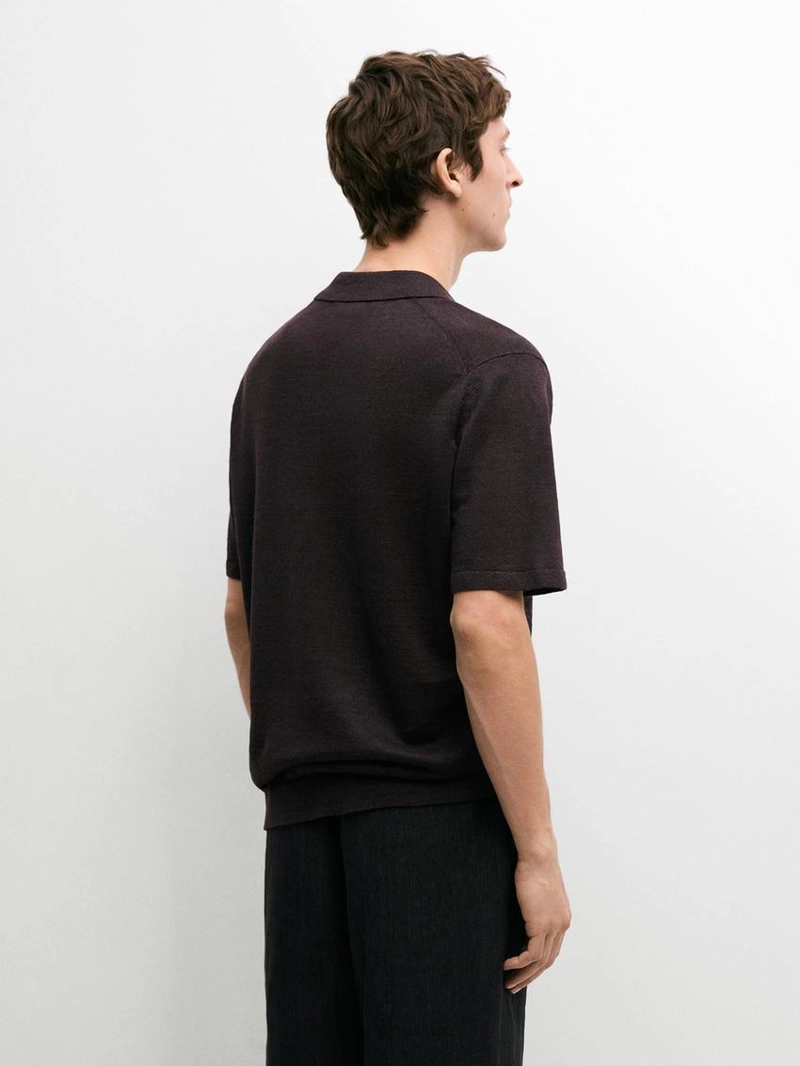 Водолазка-поло из льна с v-образным вырезом