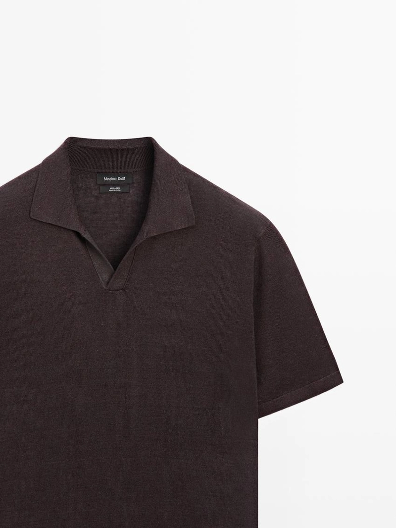 Водолазка-поло из льна с v-образным вырезом