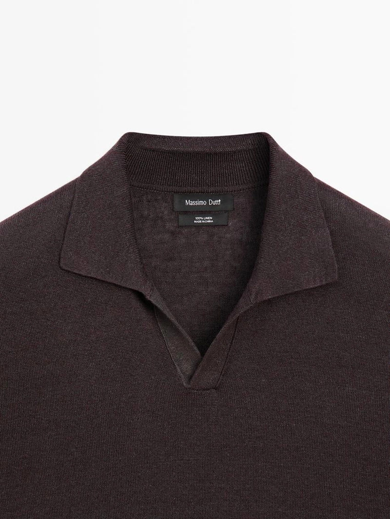 Водолазка-поло из льна с v-образным вырезом