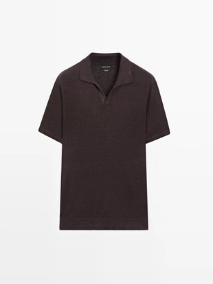 Водолазка-поло из льна с v-образным вырезом- Заказать в России