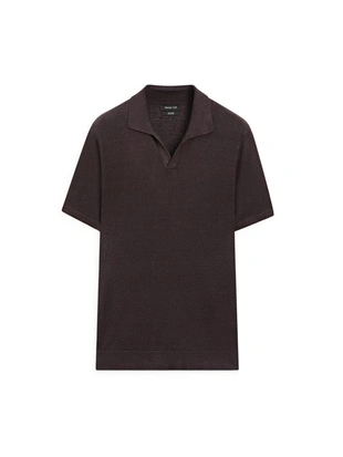 Водолазка-поло из льна с v-образным вырезом- Заказать в России