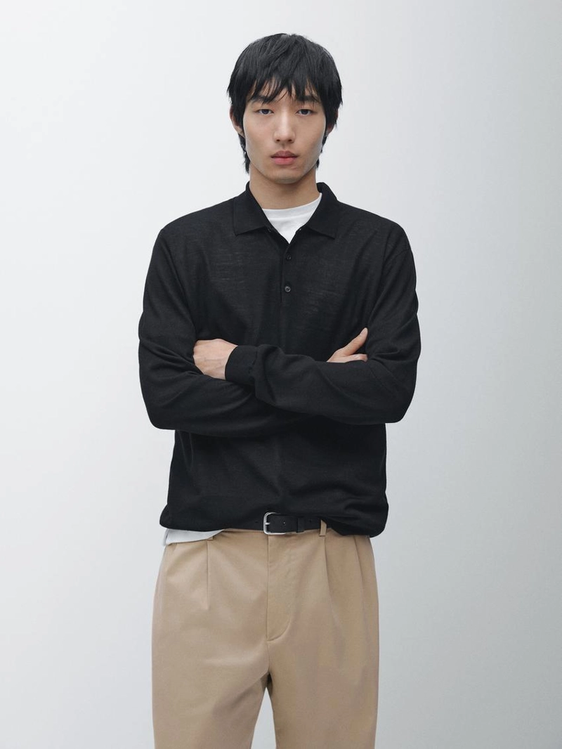 Свитер из шерсти с воротником-поло