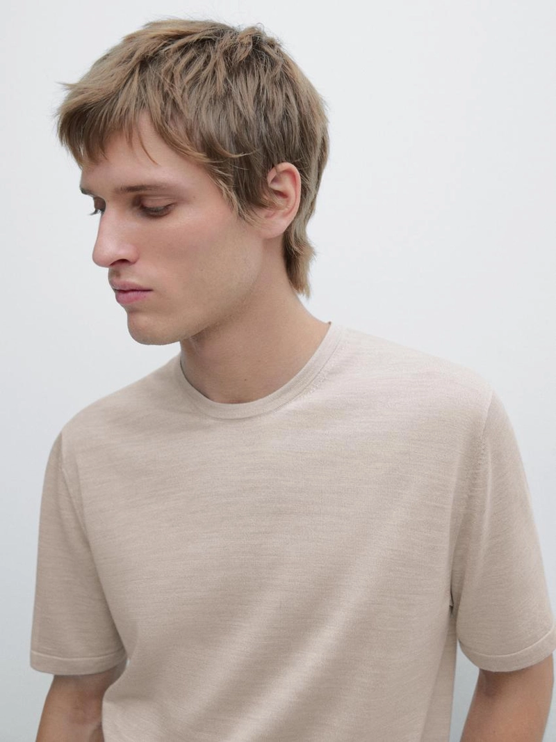 Вязанная футболка из шерсти и лайокелла