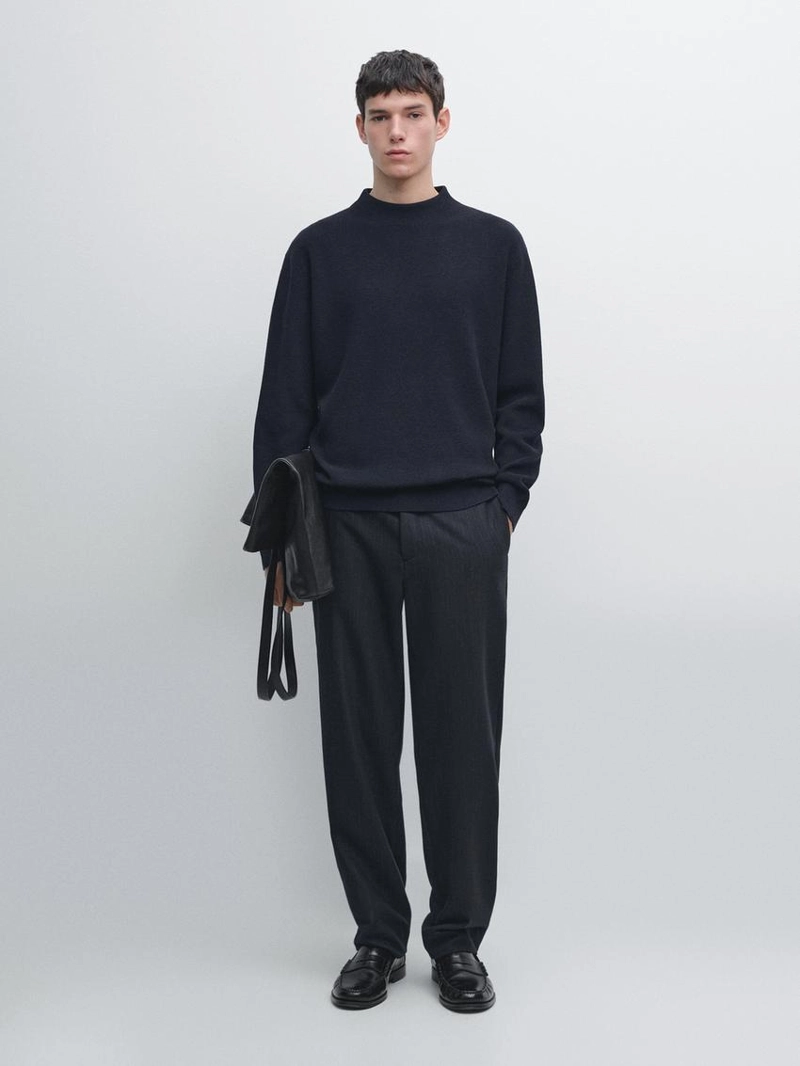 Свитер из хлопково-шерстяной смеси с манжетами-гольф