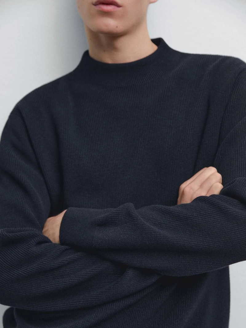 Свитер из хлопково-шерстяной смеси с манжетами-гольф