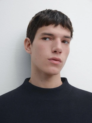 Свитер из хлопково-шерстяной смеси с манжетами-гольф- Заказать в России