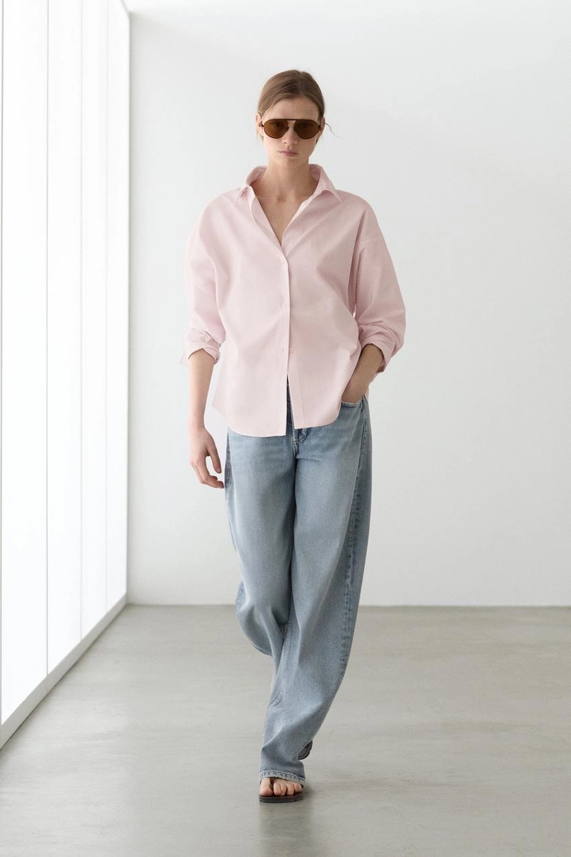 Рубашка из хлопкового поплина с деталями линий