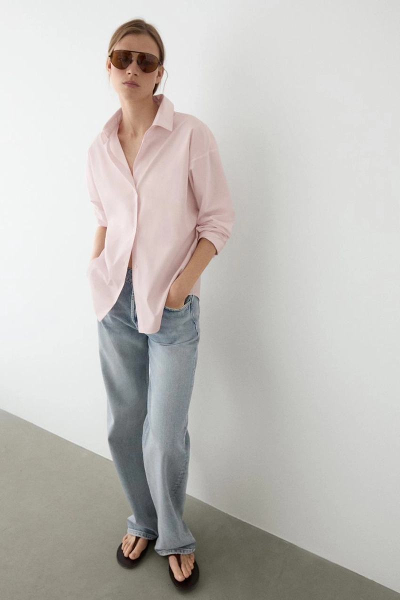 Рубашка из хлопкового поплина с деталями линий