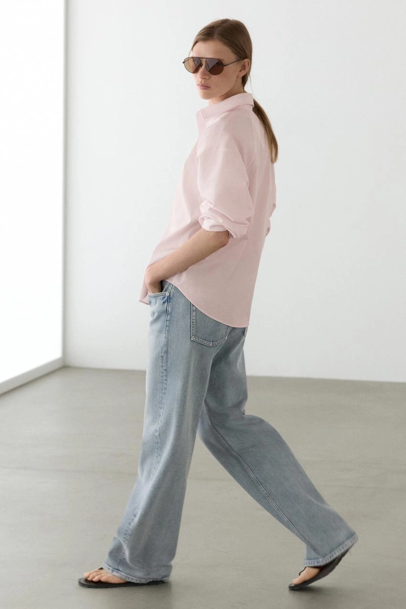 Рубашка из хлопкового поплина с деталями линий