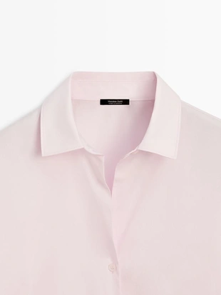 Рубашка из хлопкового поплина с деталями линий- Заказать в России