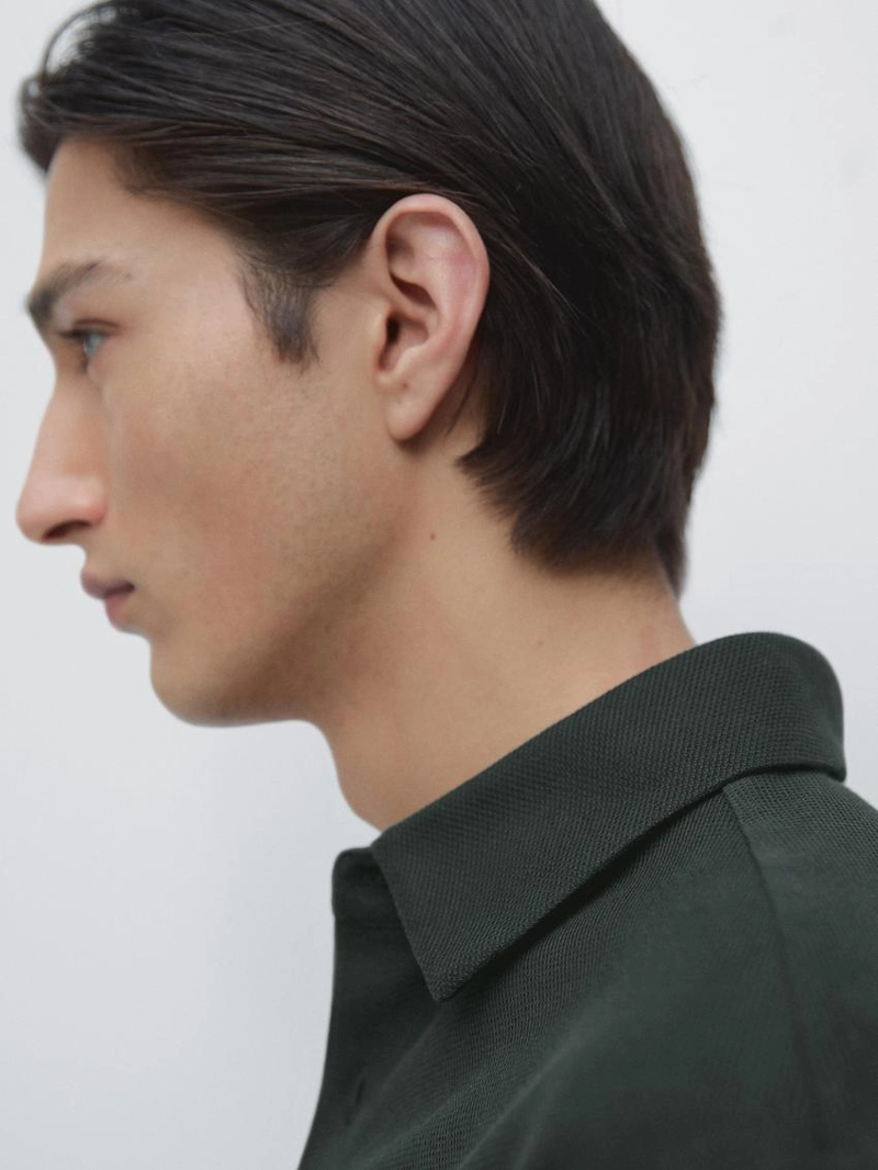 Поло с текстурным пике и длинным рукавом