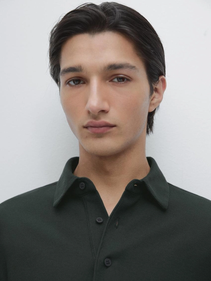 Поло с текстурным пике и длинным рукавом