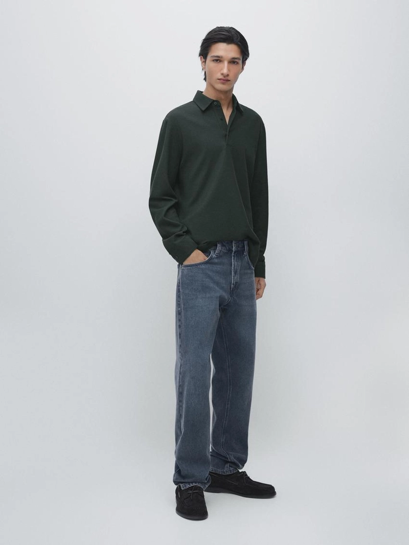 Поло с текстурным пике и длинным рукавом