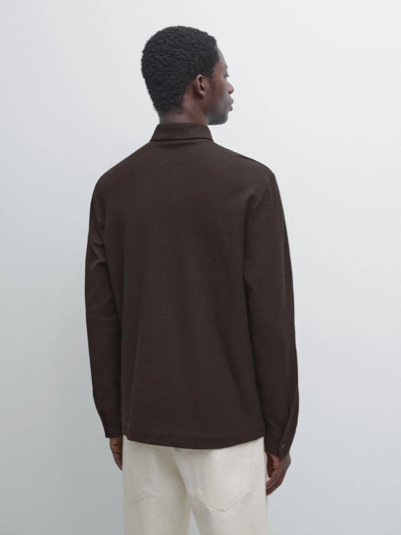 Поло с длинными рукавами из текстурированного пике