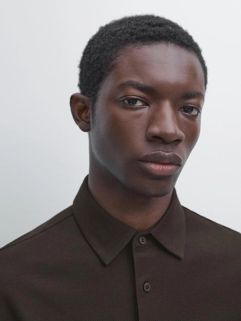 Поло с длинными рукавами из текстурированного пике