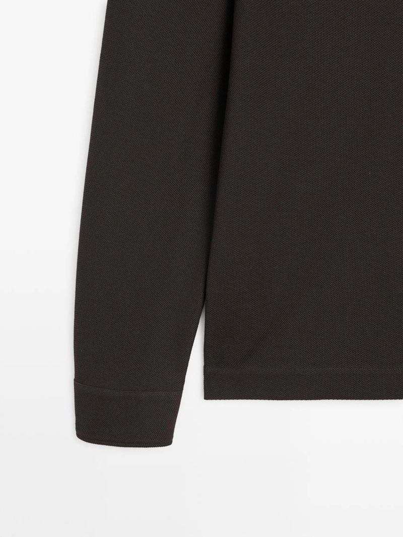 Поло с длинными рукавами из текстурированного пике