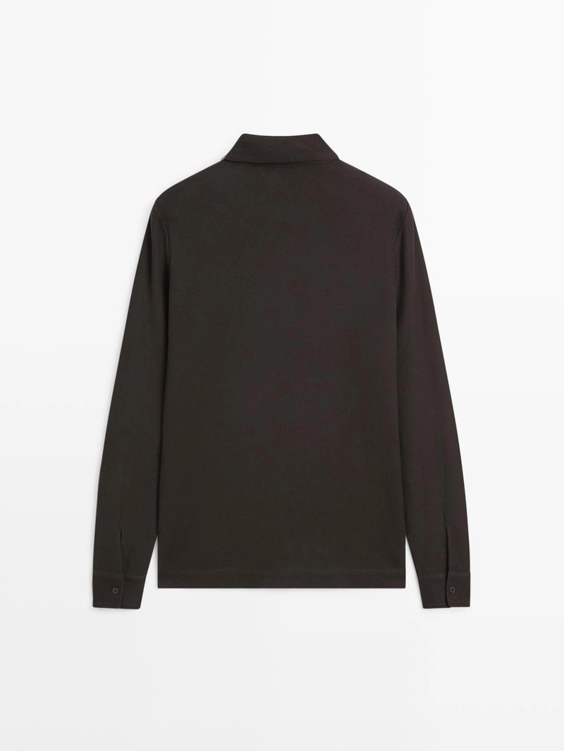 Поло с длинными рукавами из текстурированного пике