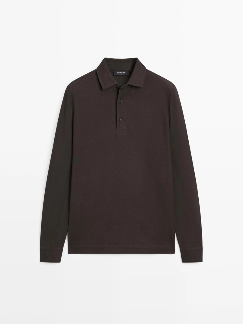 Поло с длинными рукавами из текстурированного пике