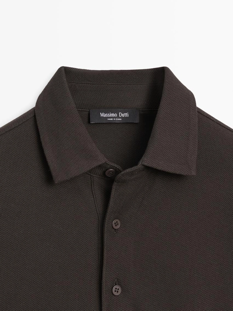 Поло с длинными рукавами из текстурированного пике