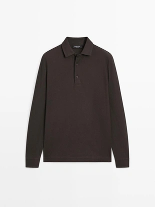 Поло с длинными рукавами из текстурированного пике- Заказать в России