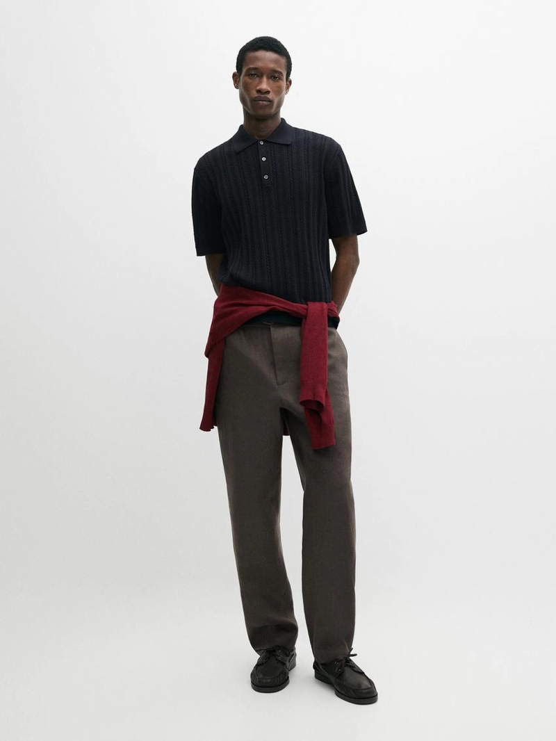 Поло-свитер с косами из смесового хлопка