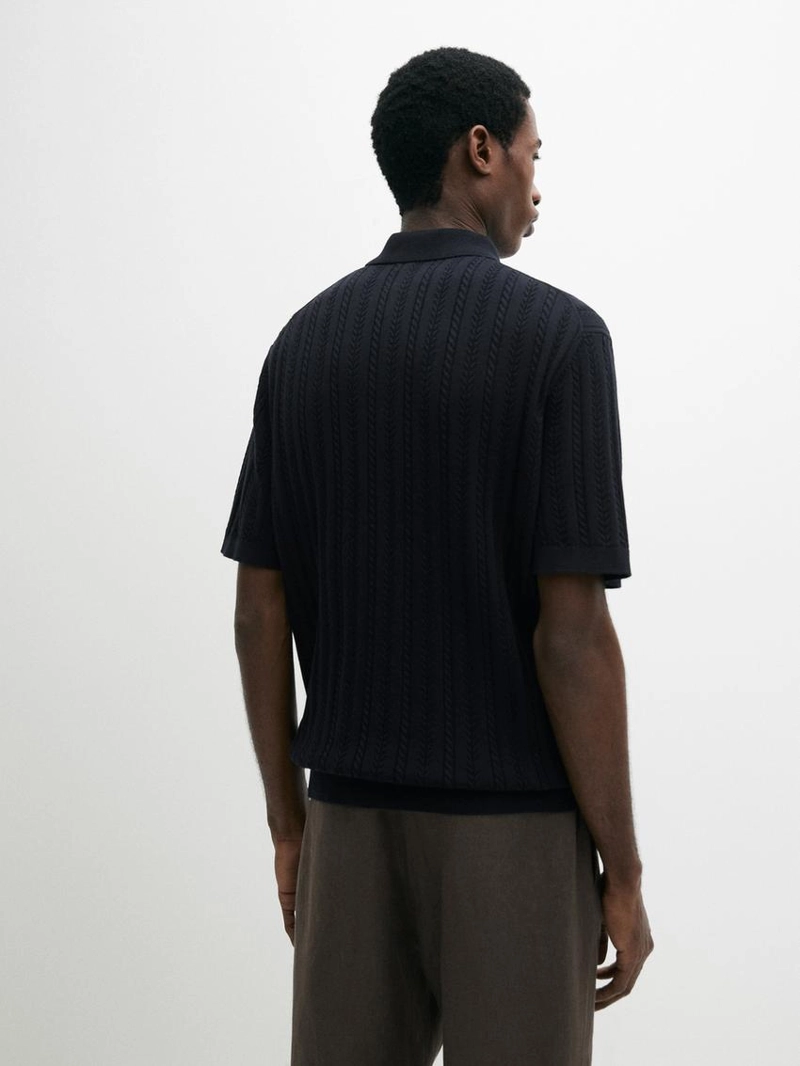 Поло-свитер с косами из смесового хлопка