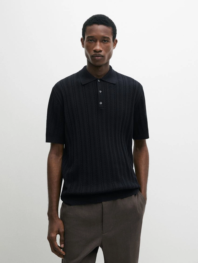 Поло-свитер с косами из смесового хлопка