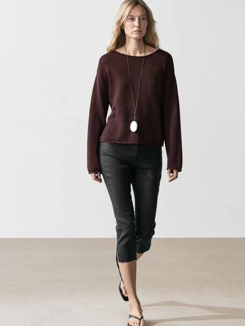 Джемпер из хлопка и льна с карманом