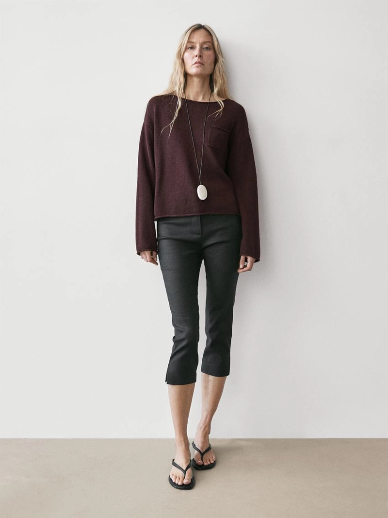 Джемпер из хлопка и льна с карманом