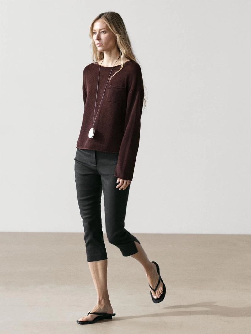 Джемпер из хлопка и льна с карманом