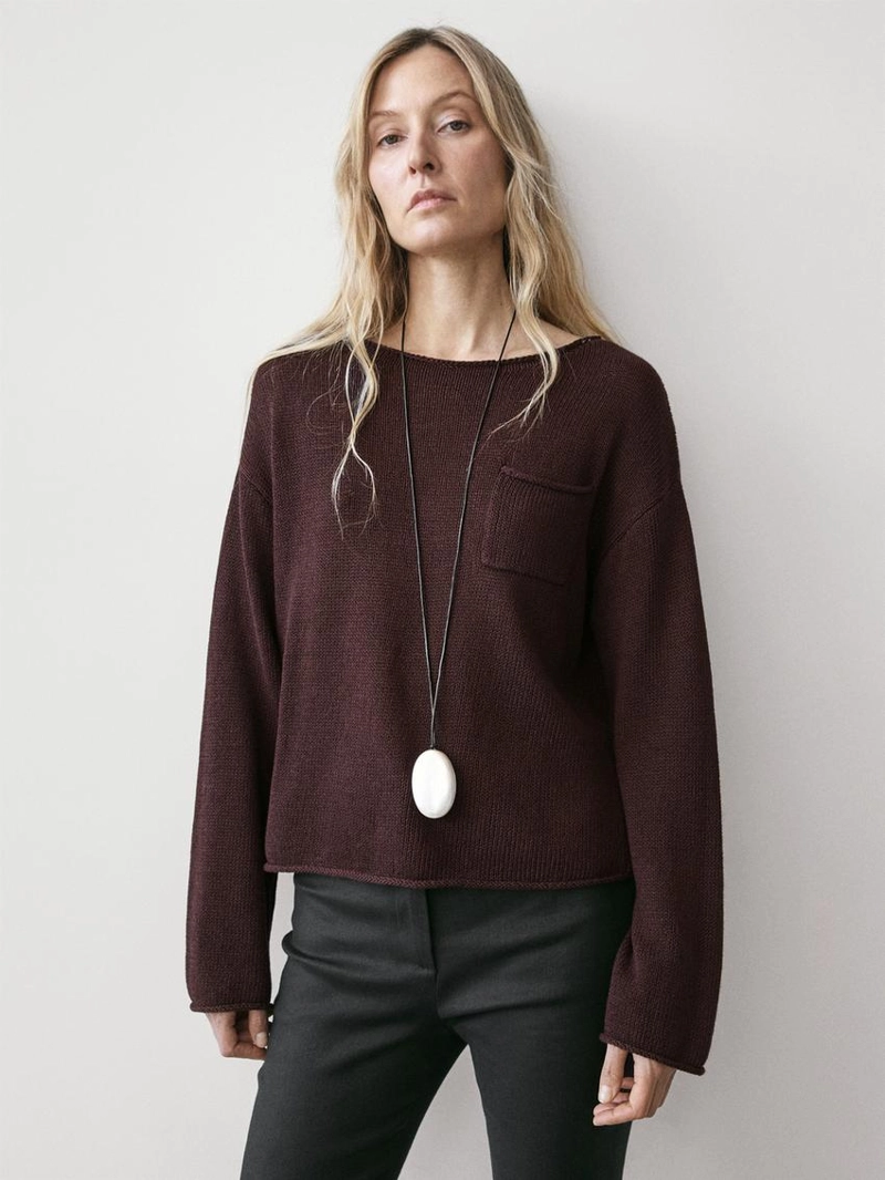 Джемпер из хлопка и льна с карманом