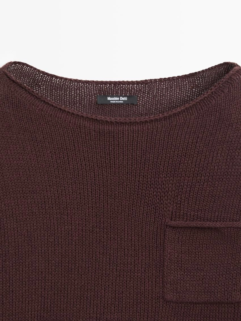 Джемпер из хлопка и льна с карманом