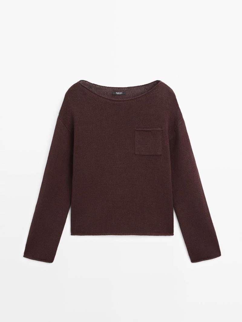 Джемпер из хлопка и льна с карманом