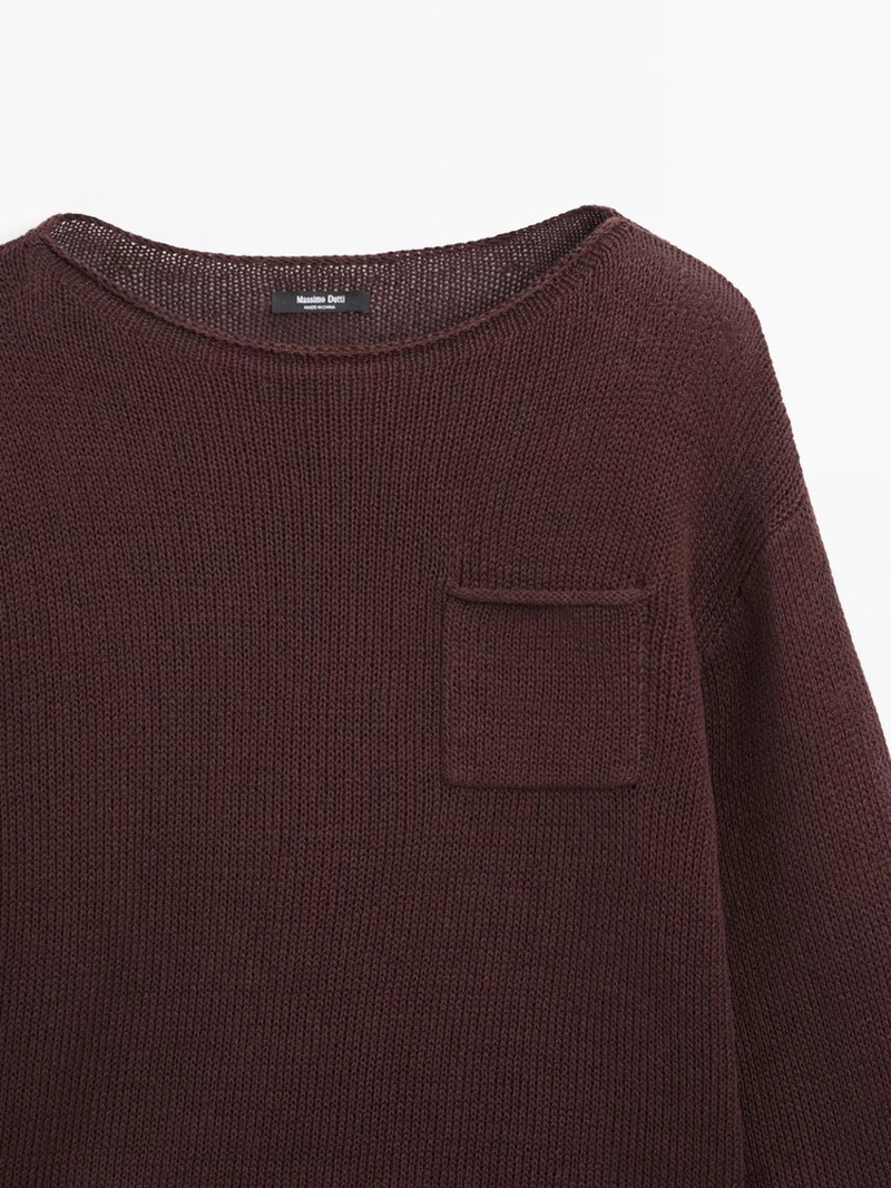 Джемпер из хлопка и льна с карманом