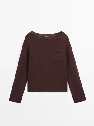 Джемпер из хлопка и льна с карманом- Заказать в России