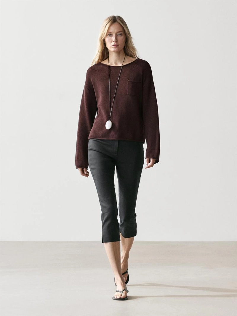 Джемпер из хлопка и льна с карманом