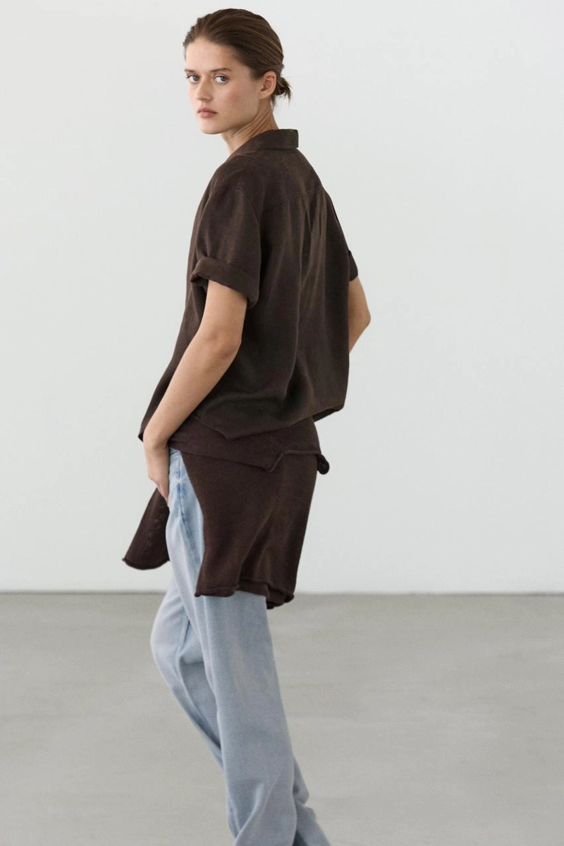 Блузка из льна с воротником-поло