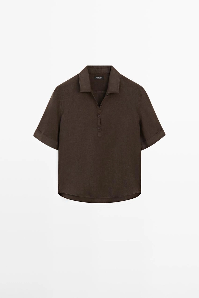 Блузка из льна с воротником-поло