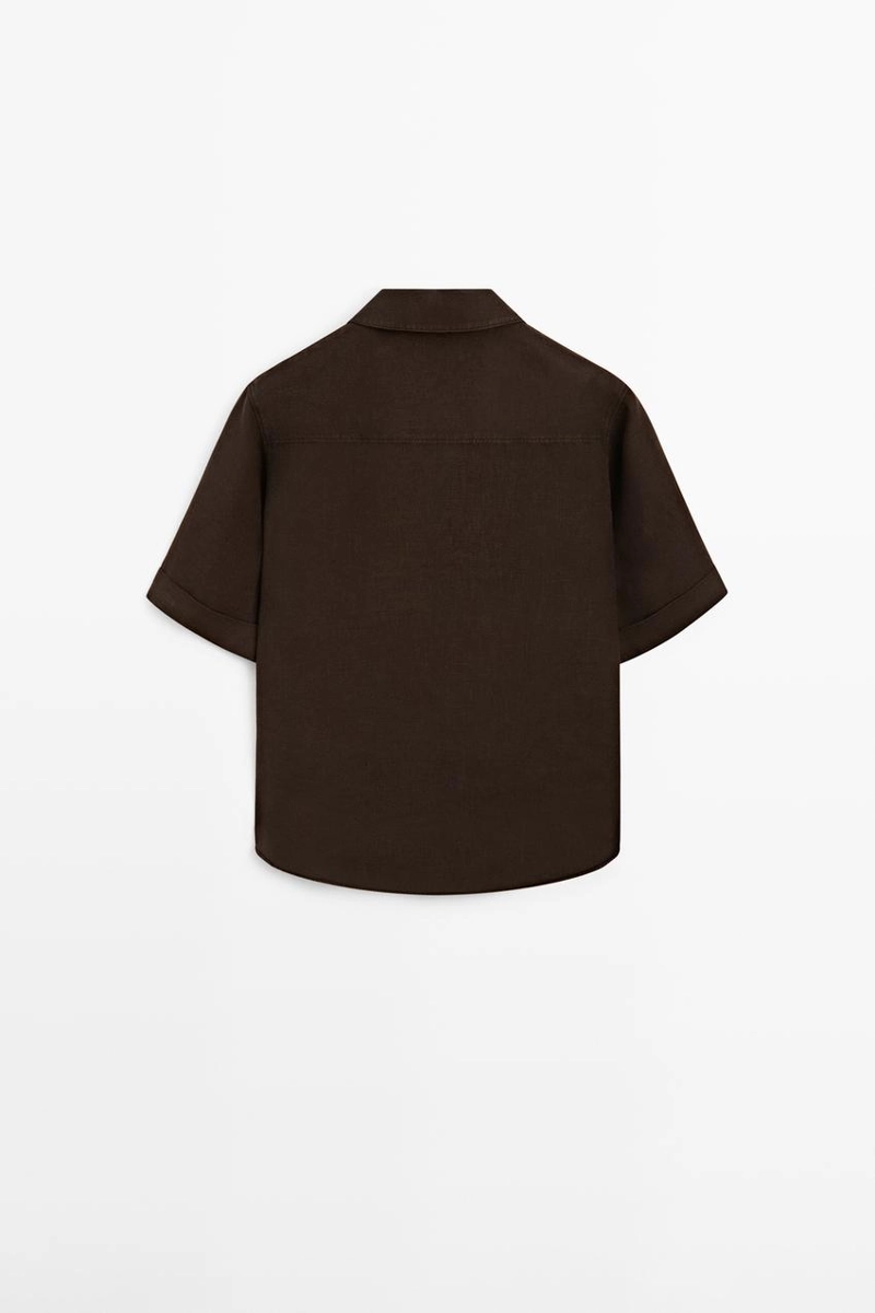 Блузка из льна с воротником-поло